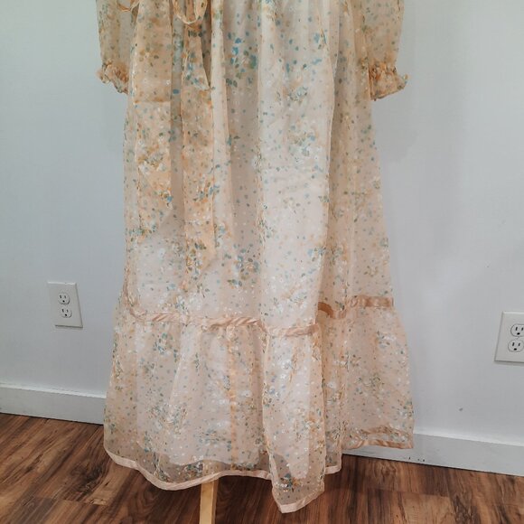 Vtg 60s handmade sheer peach gown - Picture 11 of 16